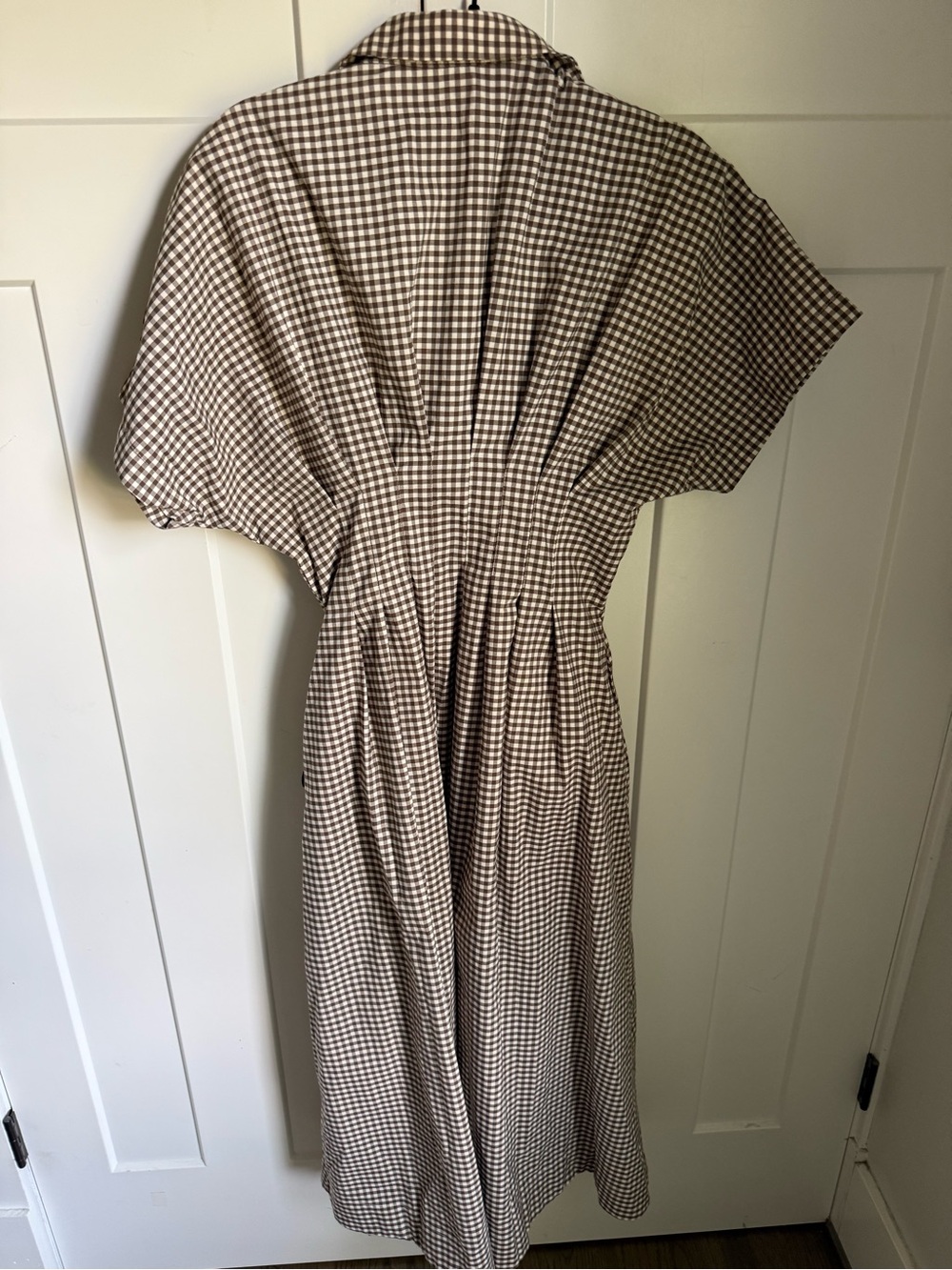 Anthropologie Exquise Tobie Studded shirt dress in brown and white gingham. S. - Picture 11 of 13